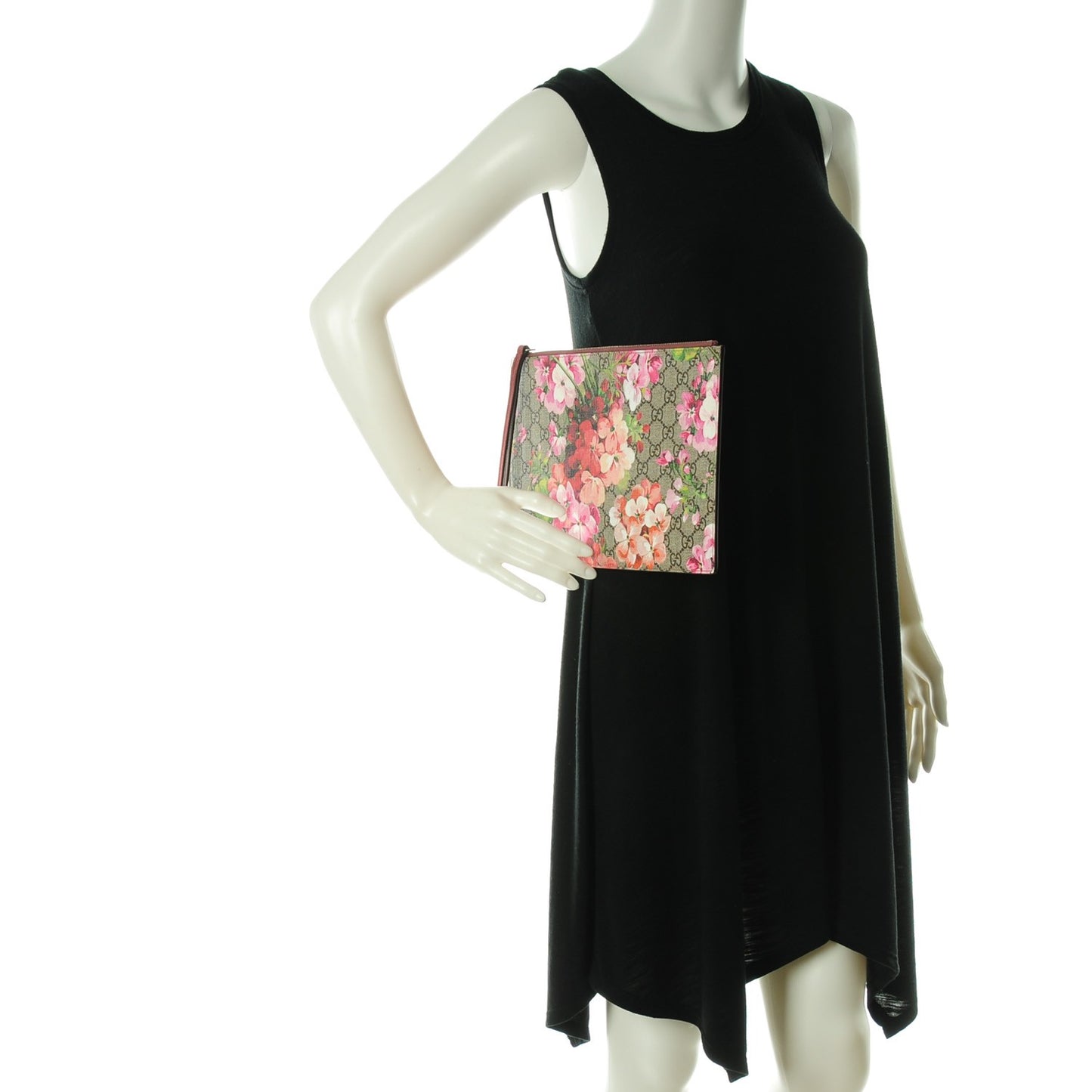 GG Supreme Monogram Blooms Suede Large Zip Pouch Beige Multicolor Dry Rose