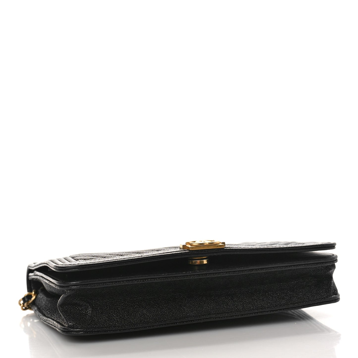 Caviar Chevron Quilted Boy Wallet On Chain WOC Black