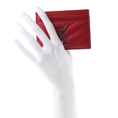 Saint Laurent Grain De Poudre Matelasse Chevron Monogram Credit Card Case Rouge Eros 2 of 7