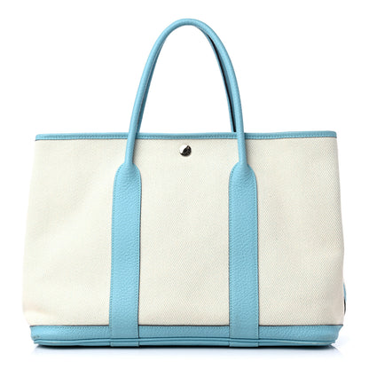 Hermes Twill H Vache Country Garden Party 36 MM Ecru Bleu Atoll 1 of 12