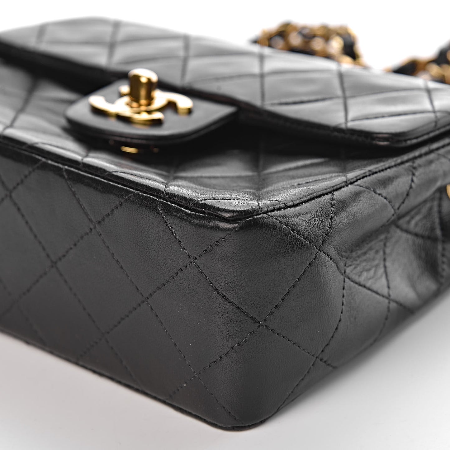 Lambskin Quilted Mini Square Flap Black