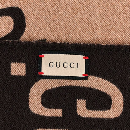 Gucci Wool Silk Monogram Jumbo GG Freedom Scarf Dark Brown Beige 3 of 4