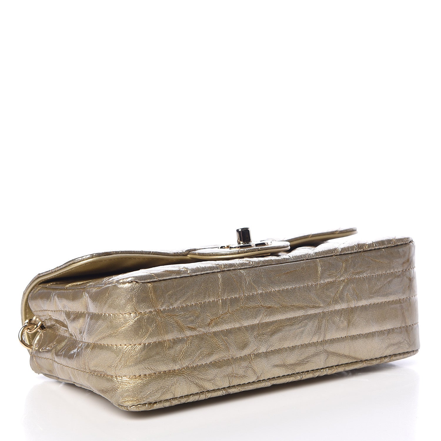 Chanel Patent Metallic Crumpled Calfskin Chevron Quilted Mini Rectangular Flap Gold 4 of 11