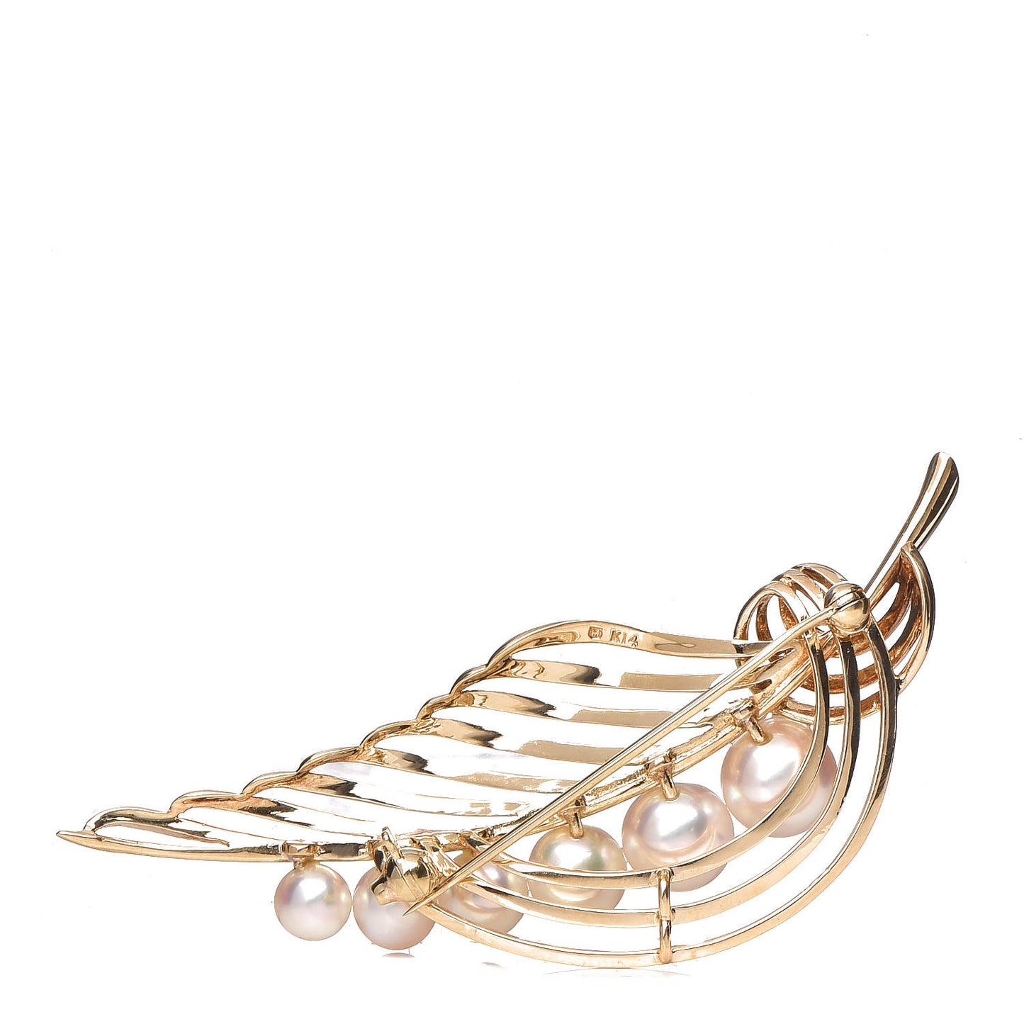 14K Yellow Gold Akoya Pearl Leaf Brooch