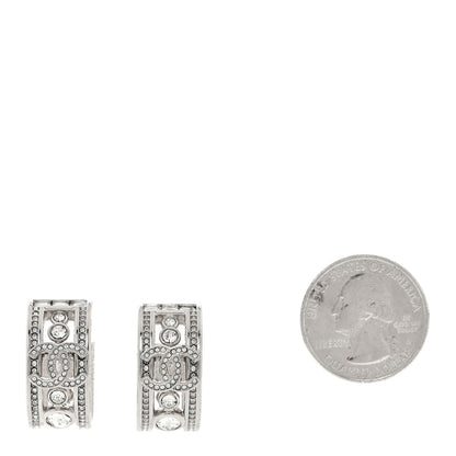 Chanel Metal Crystal CC Hoop Earrings Silver 2 of 5