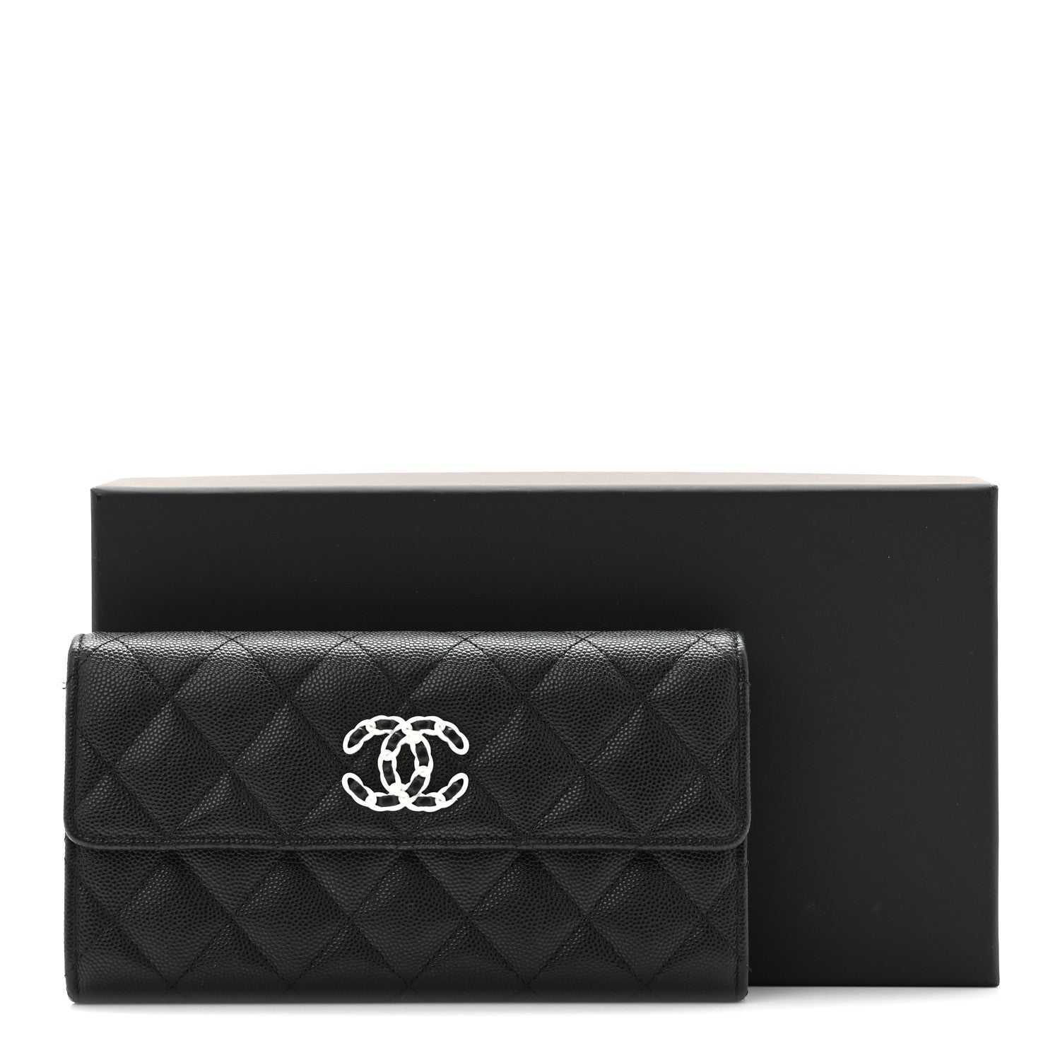 Chanel Caviar Quilted Chanel 19 Flap Wallet Black White 11 of 11