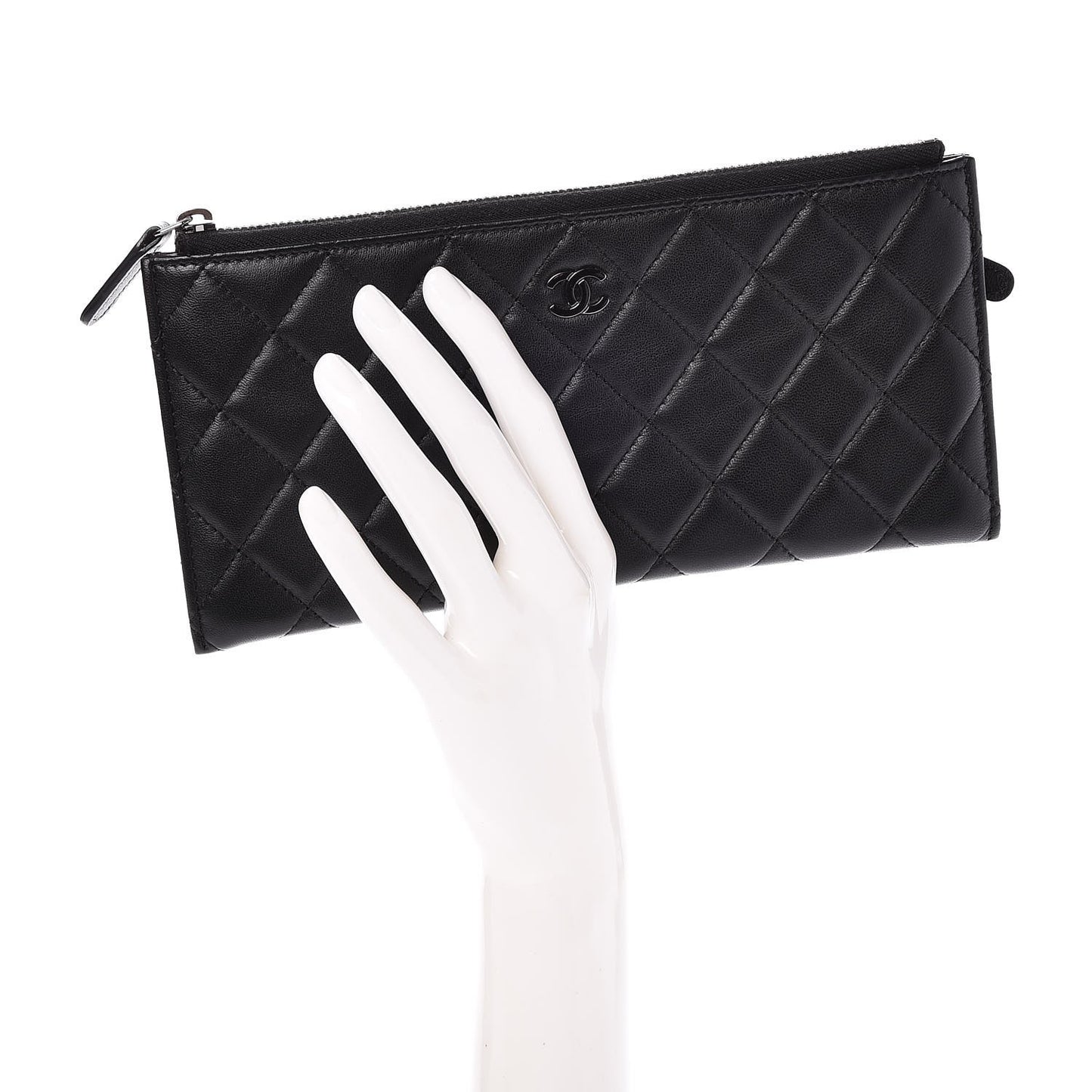 Lambskin Quilted Zip Pouch Black