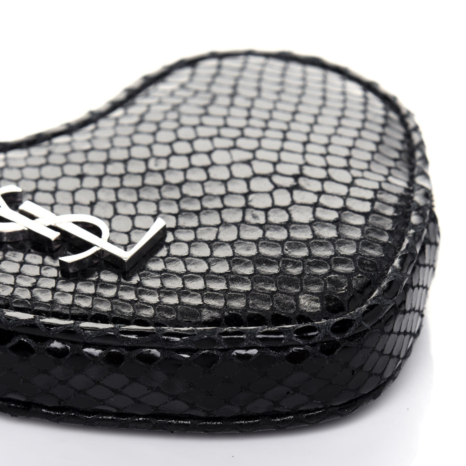 Saint Laurent Calfskin Snakeskin Embossed Love Heart Belt Bag Black 7 of 15