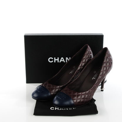 Chanel Lambskin Quilted Cap Toe Pumps 42 Burgundy Navy 8 of 8