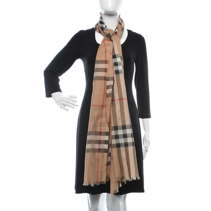 Burberry Wool Silk House Check Lightweight Scarf Camel 2 of 5