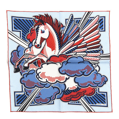 Hermes Silk Pegase Pop Pocket Square Ciel Rouge Bleu Moyen 1 of 6