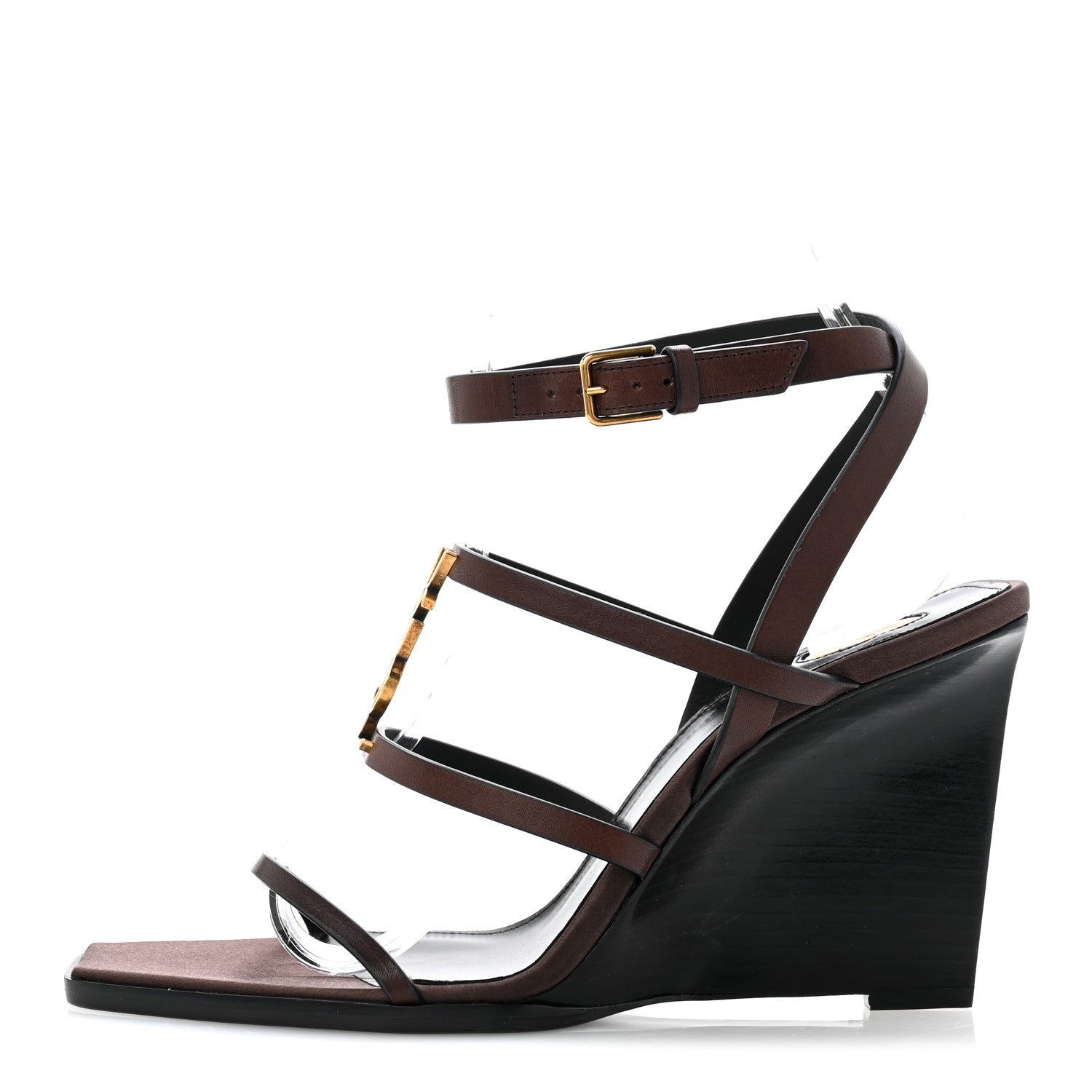 Saint Laurent Calfskin Cassandra 90 Wedges 37.5 Ultra Dark Brown 1 of 11
