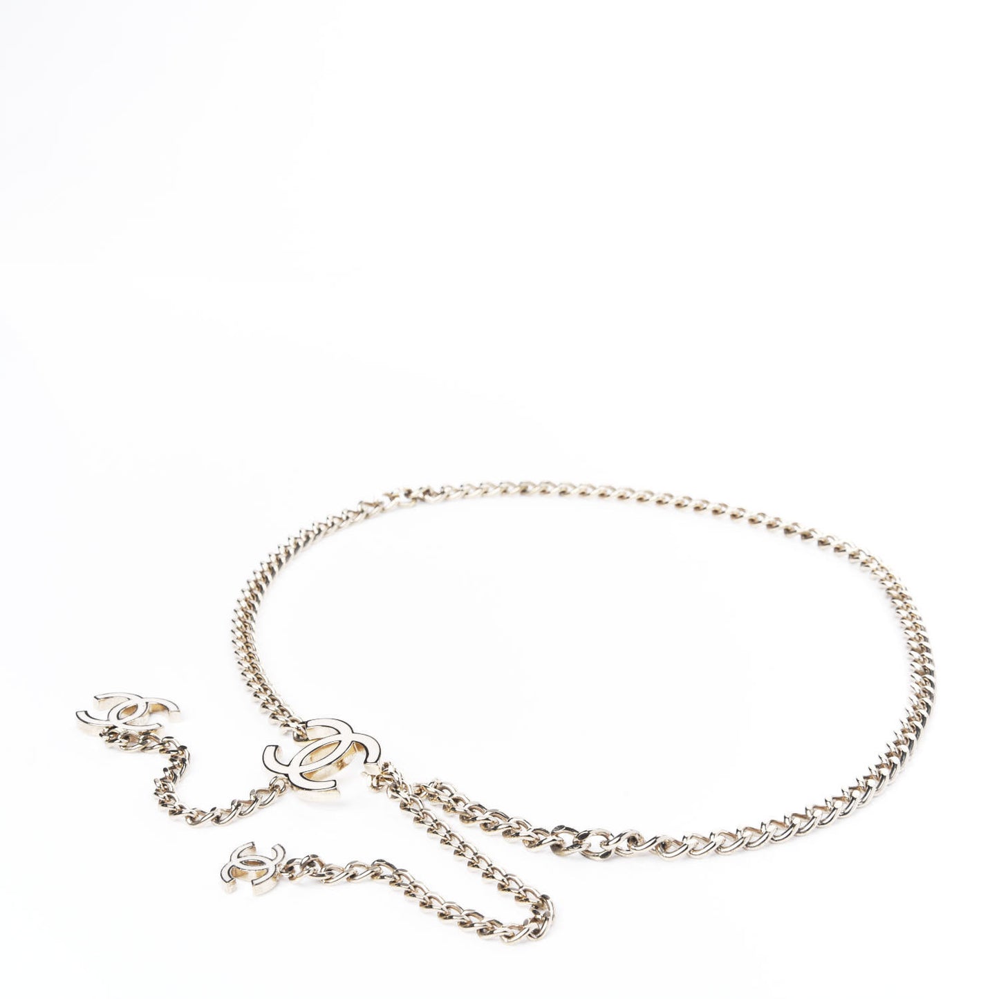 Enamel CC Chain Belt White Gold