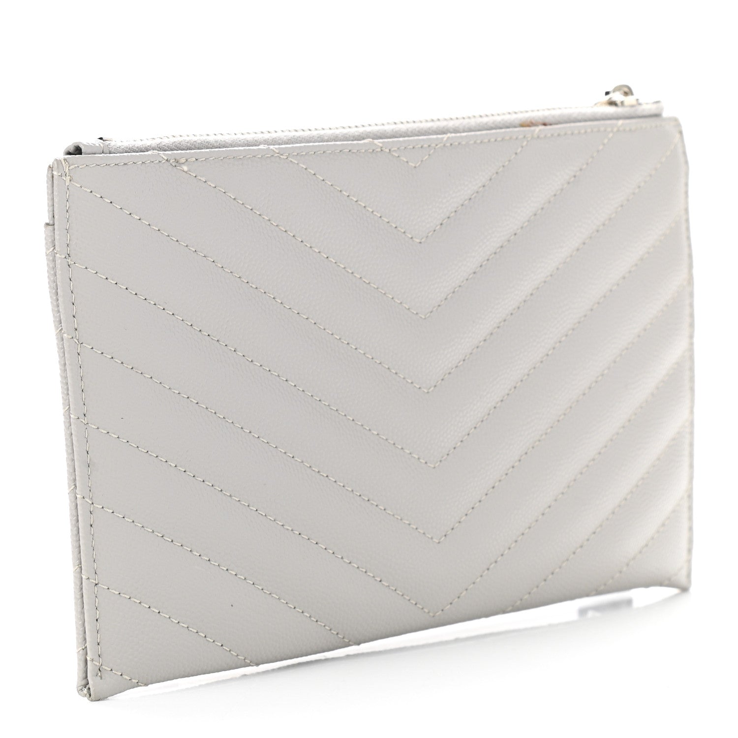 Saint Laurent Grain De Poudre Chevron Monogram Bill Pouch Granite 3 of 9