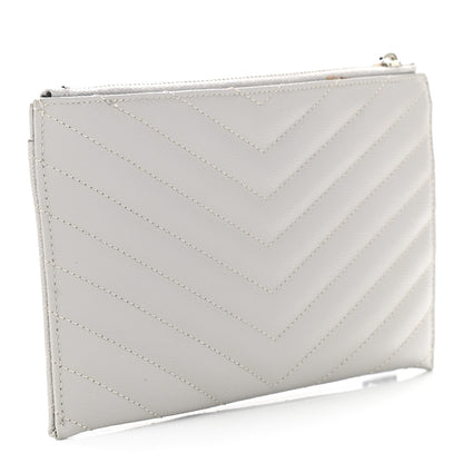 Saint Laurent Grain De Poudre Chevron Monogram Bill Pouch Granite 3 of 9