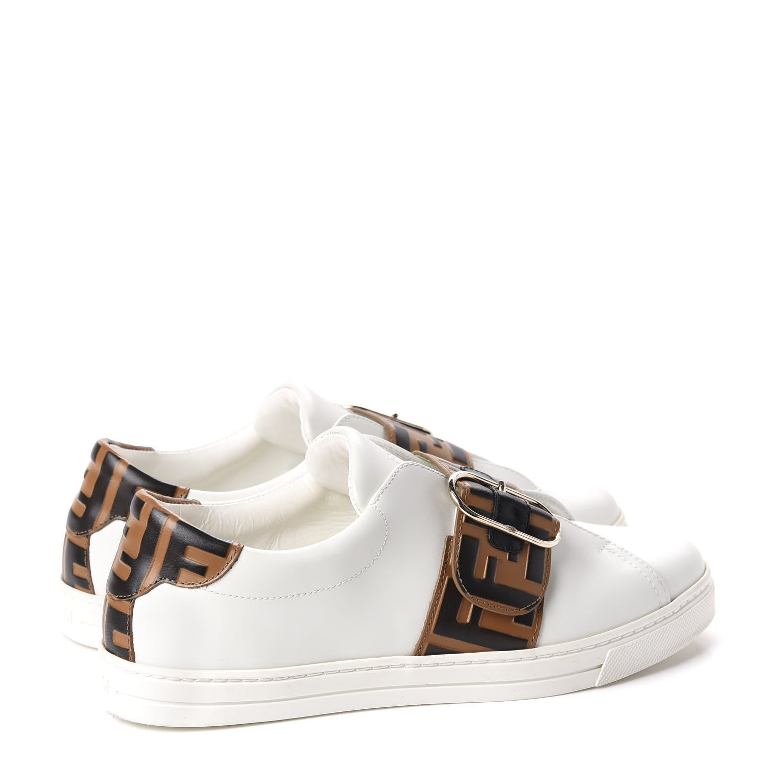 Fendi Vitello FF Embossed Womens Slip On Sneakers 38.5 White Tobacco Moro 4 of 15