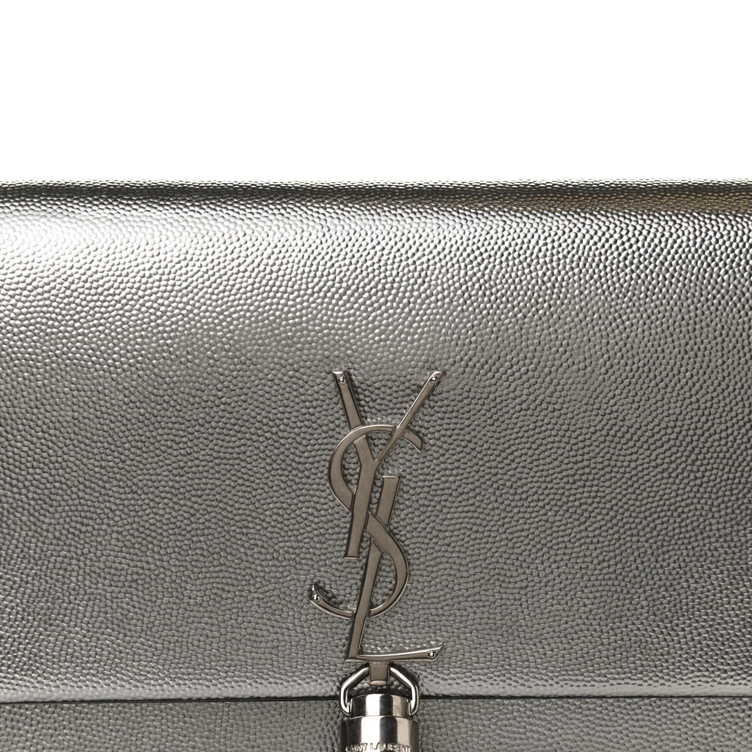Saint Laurent Metallic Grain De Poudre Kate Monogram Tassel Chain Wallet Silver 7 of 10