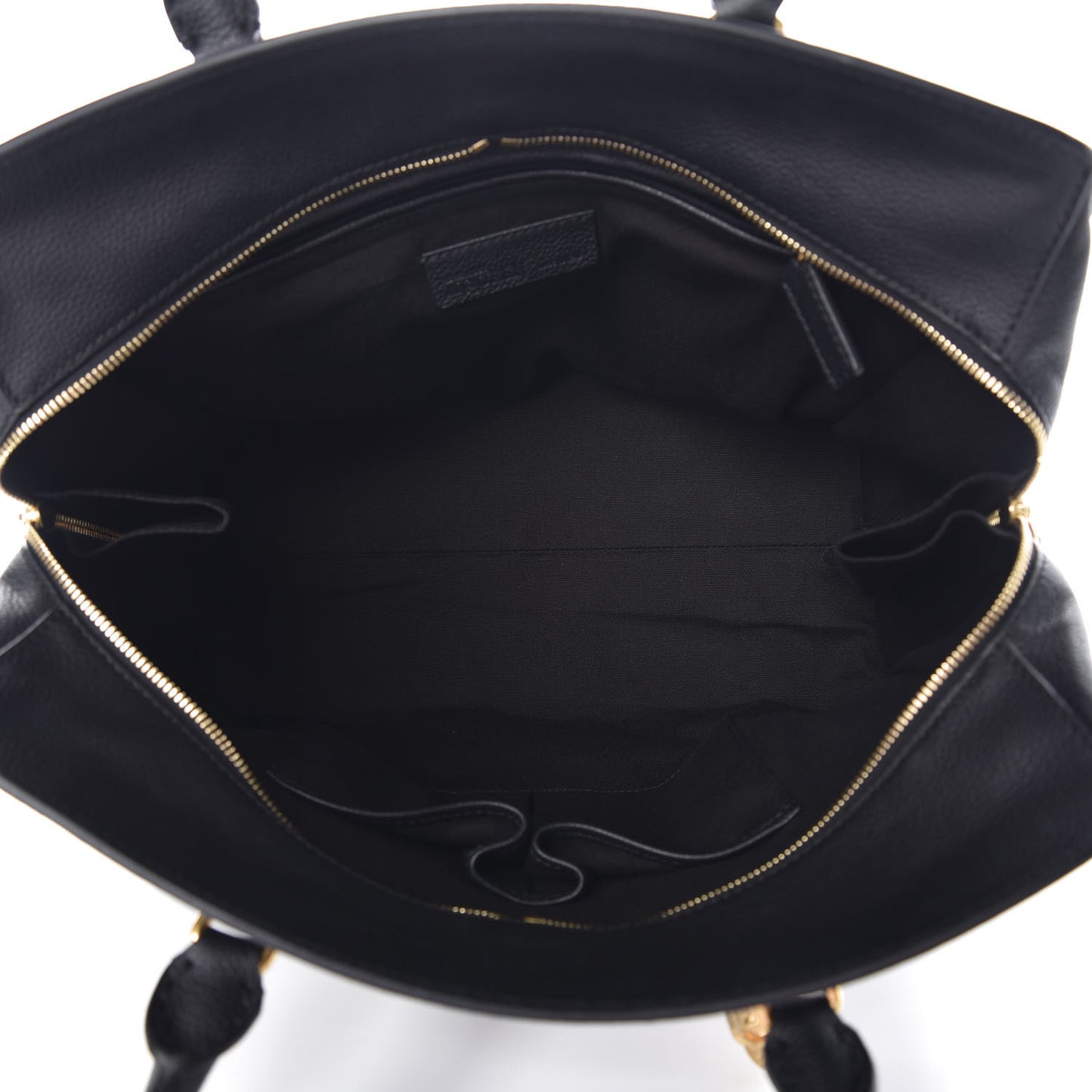 Pebbled Calfskin Large Skull Padlock Zip Around Tote Black