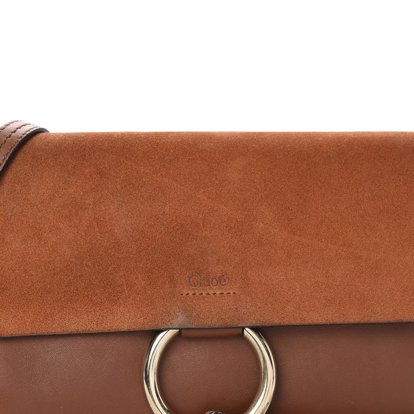 Suede Calfskin Small Faye Shoulder Bag Tobacco