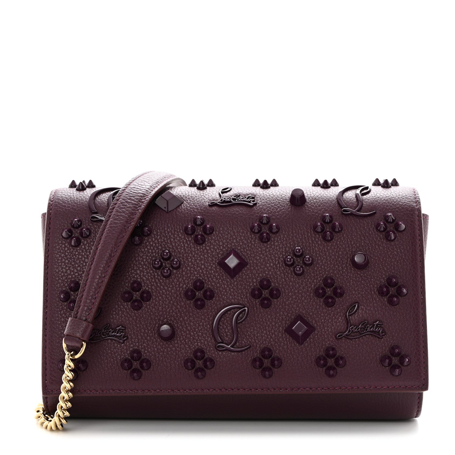 Christian Louboutin Calfskin Spikes Loubinthesky Paloma Clutch Merlot 1 of 9