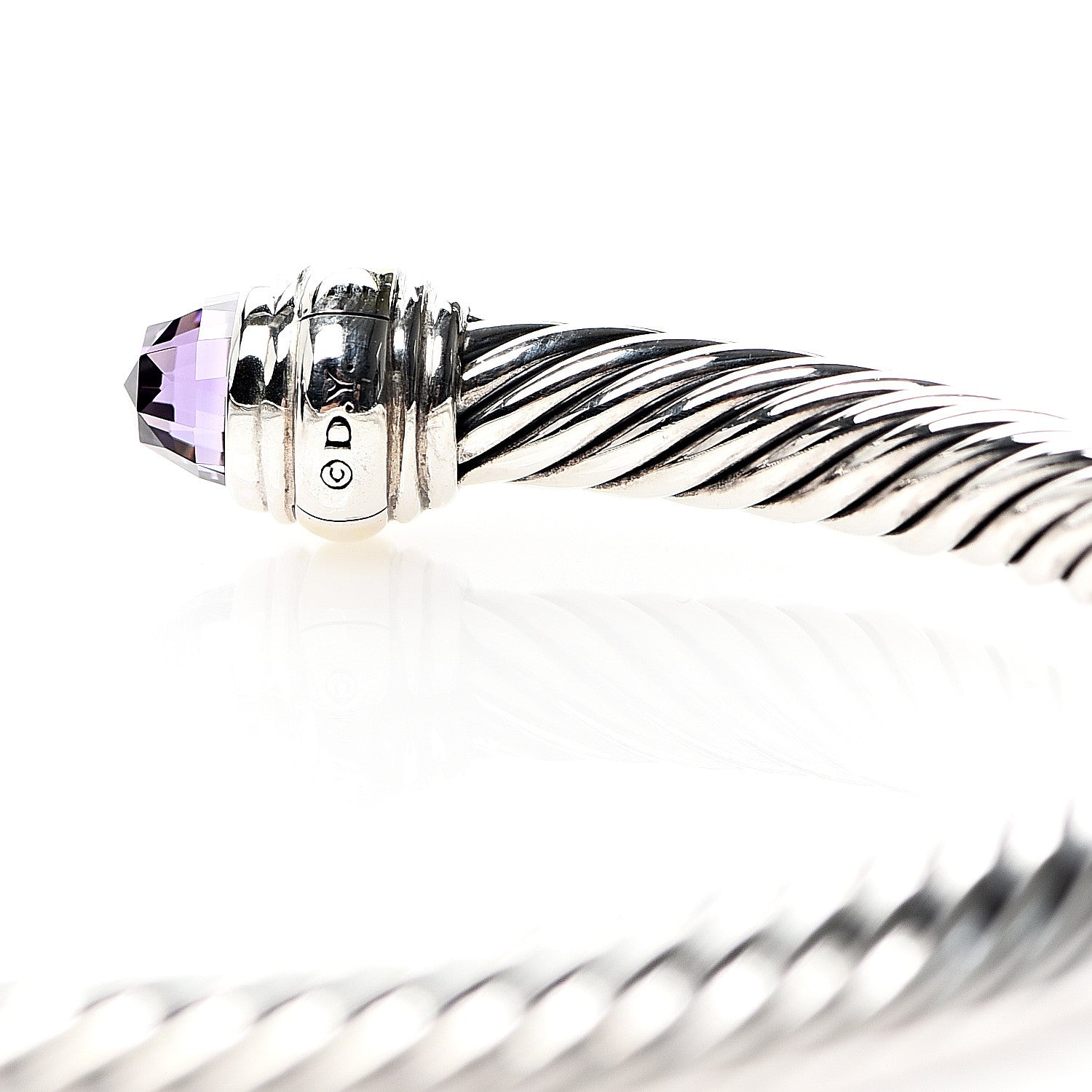 David Yurman Sterling Silver 14K Yellow Gold Amethyst 5mm Cable Classics Bracelet 3 of 4