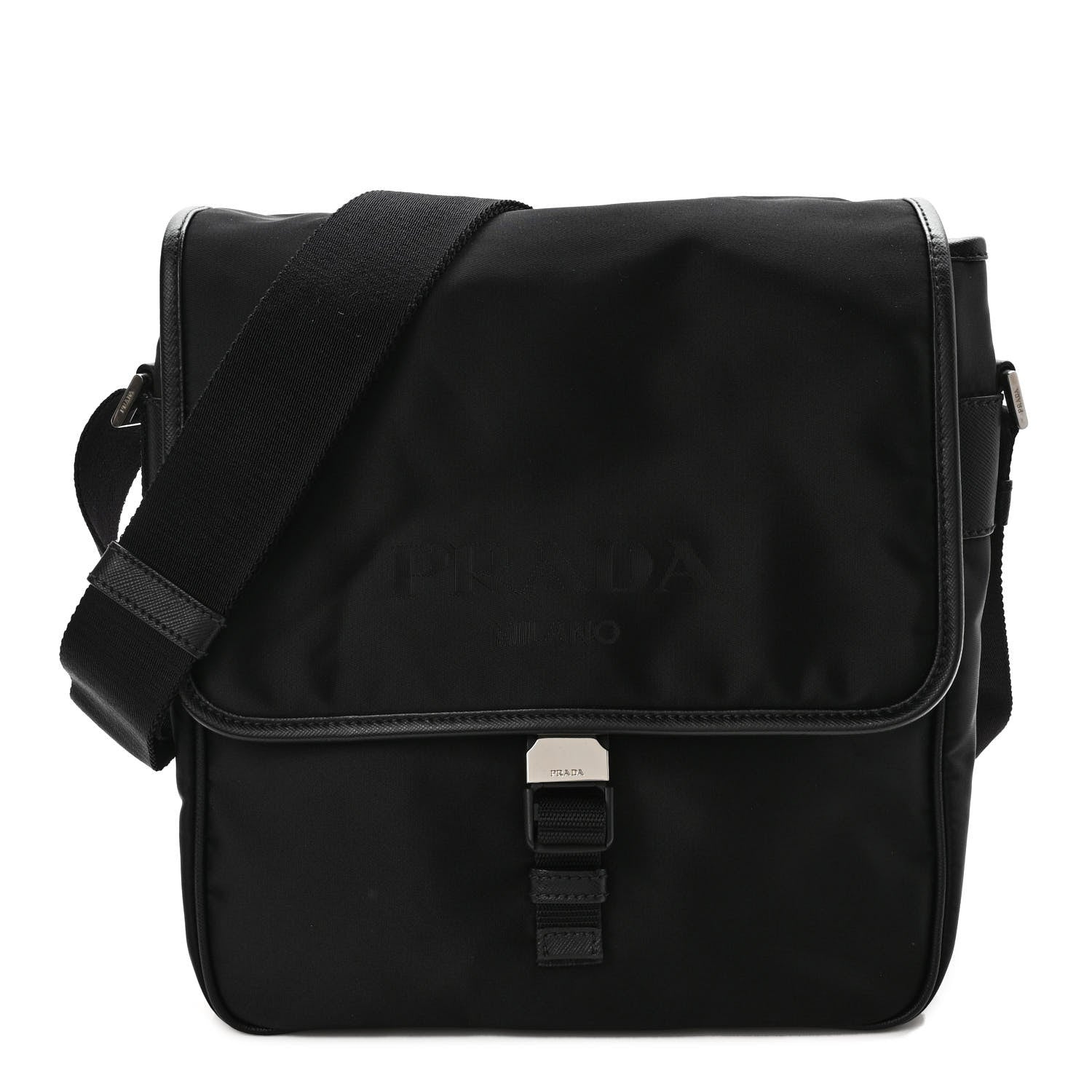 Prada Tessuto Nylon Saffiano Logo Messenger Bag Black 1 of 7