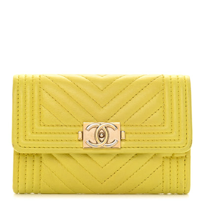 Chanel Lambskin Chevron Quilted Boy Flap Card Holder Yellow 1 of 10