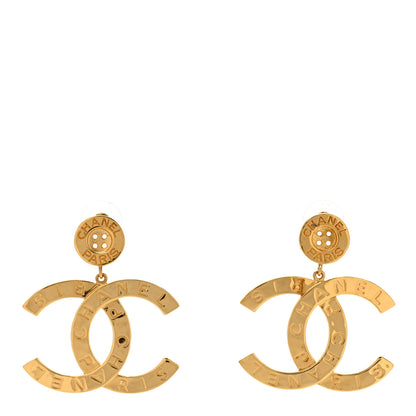 Chanel Metal Large Paris Button Clip On Earrings Gold 1 of 4