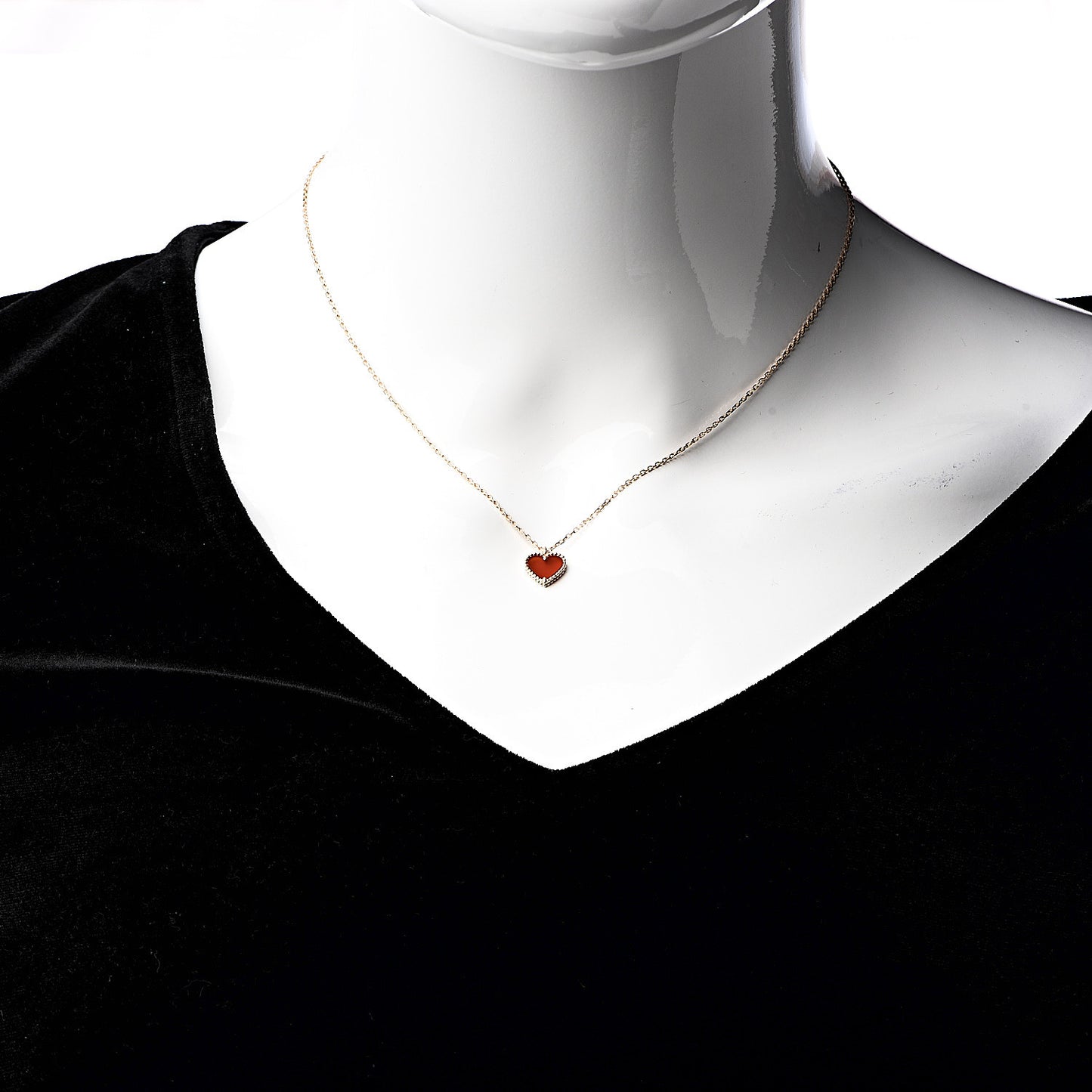 18K Rose Gold Carnelian Sweet Alhambra Heart Pendant Necklace