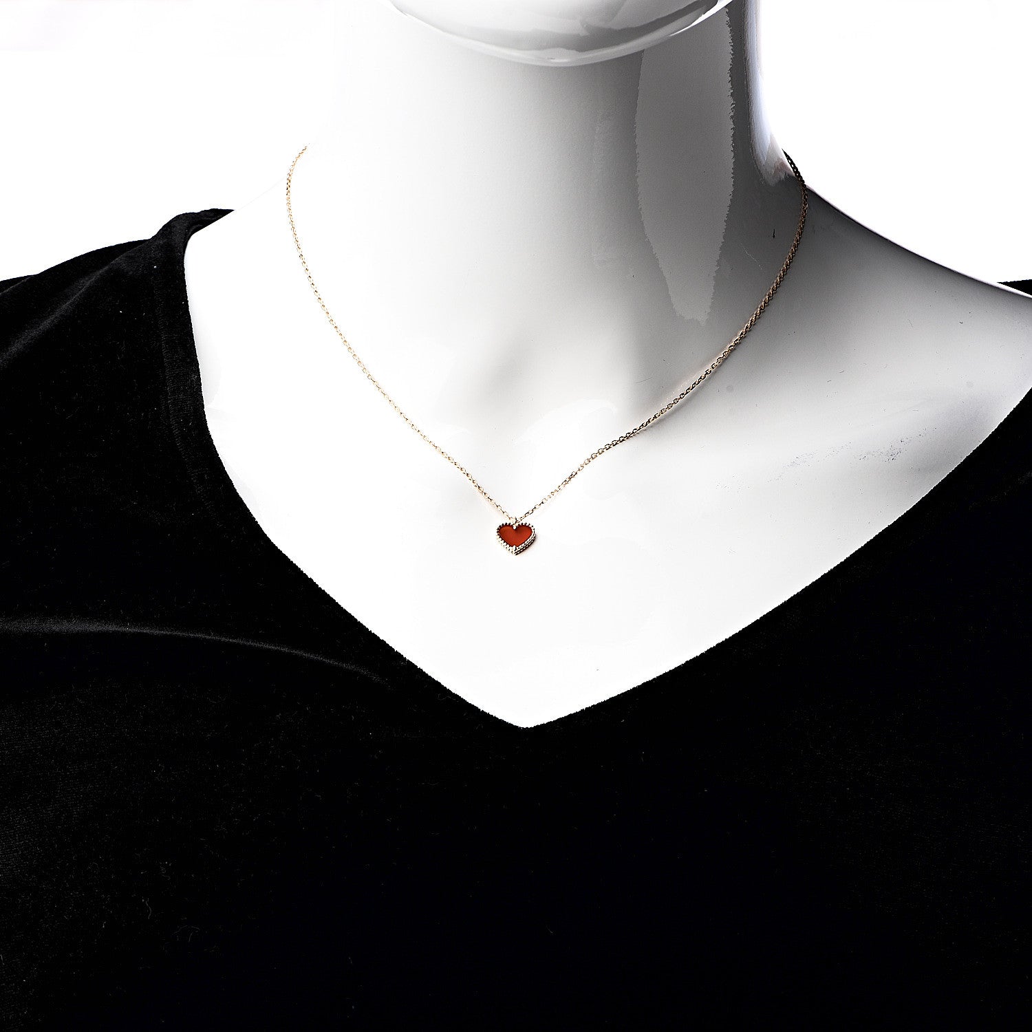 Van Cleef & Arpels 18K Rose Gold Carnelian Sweet Alhambra Heart Pendant Necklace 2 of 7