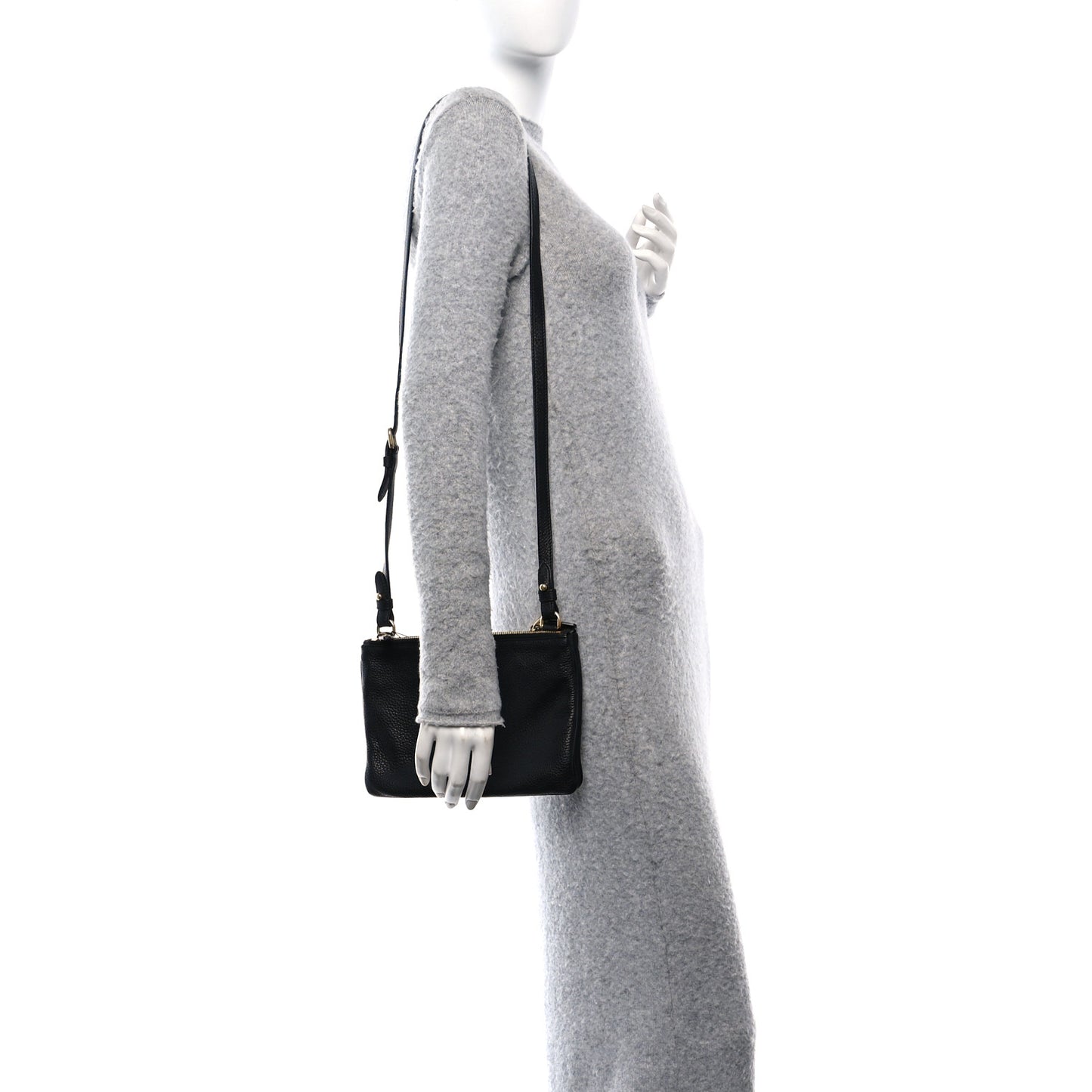 Vitello Phenix Double Zip Crossbody Bag Black