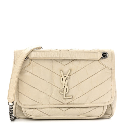 Saint Laurent Crinkled Calfskin Matelasse Monogram Baby Niki Chain Satchel White 1 of 16