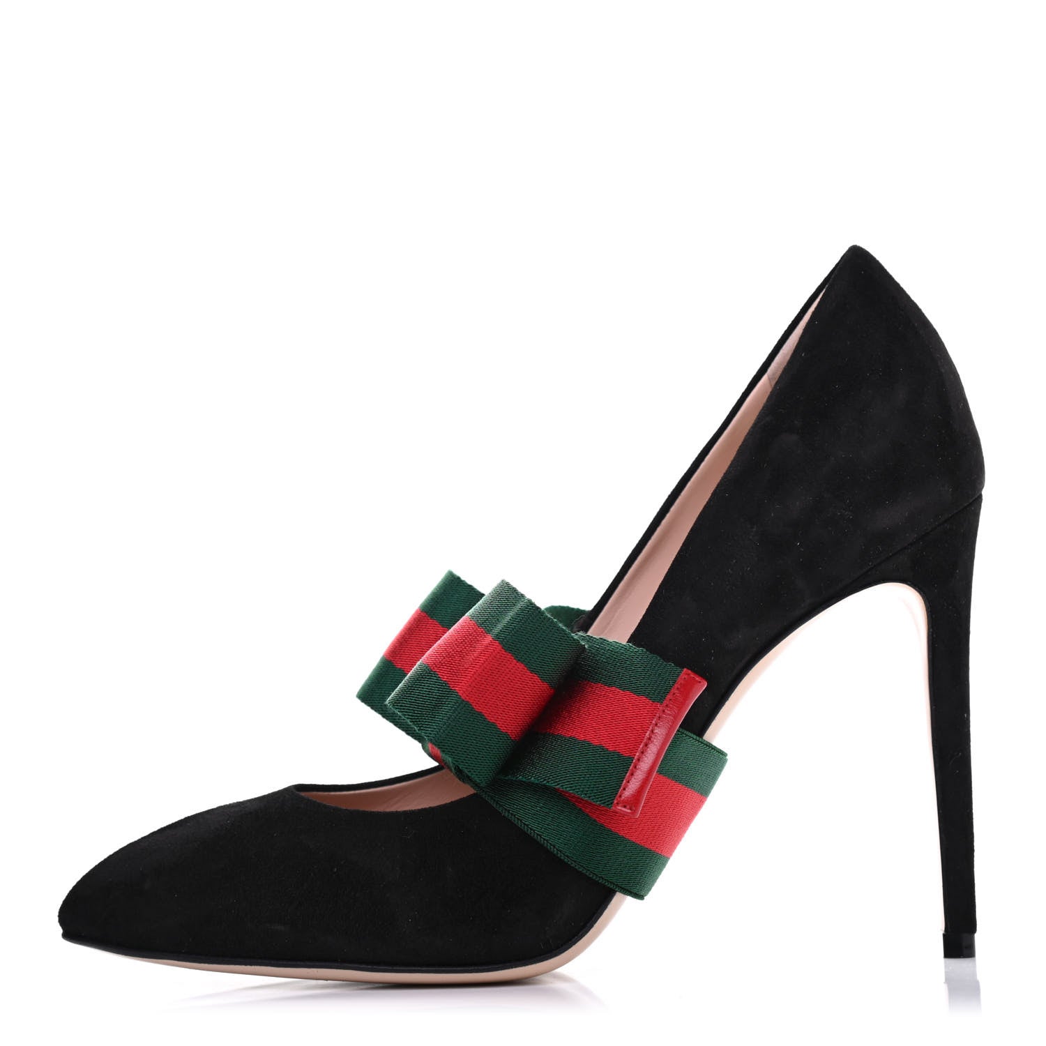 Gucci Kid Scamosciato Removable Web Bow High Heel Pumps 39 Black 1 of 4