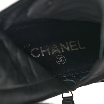 Chanel Shiny Crumpled Lambskin Lace Up Combat Boots 37.5 Black 8 of 9