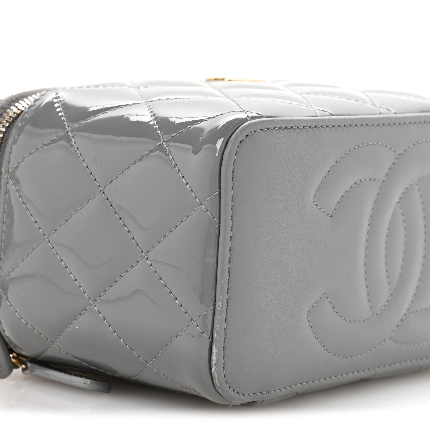 Chanel Patent Quilted Quilted Small Top Handle Vanity Case With Chain Grey 10 of 13