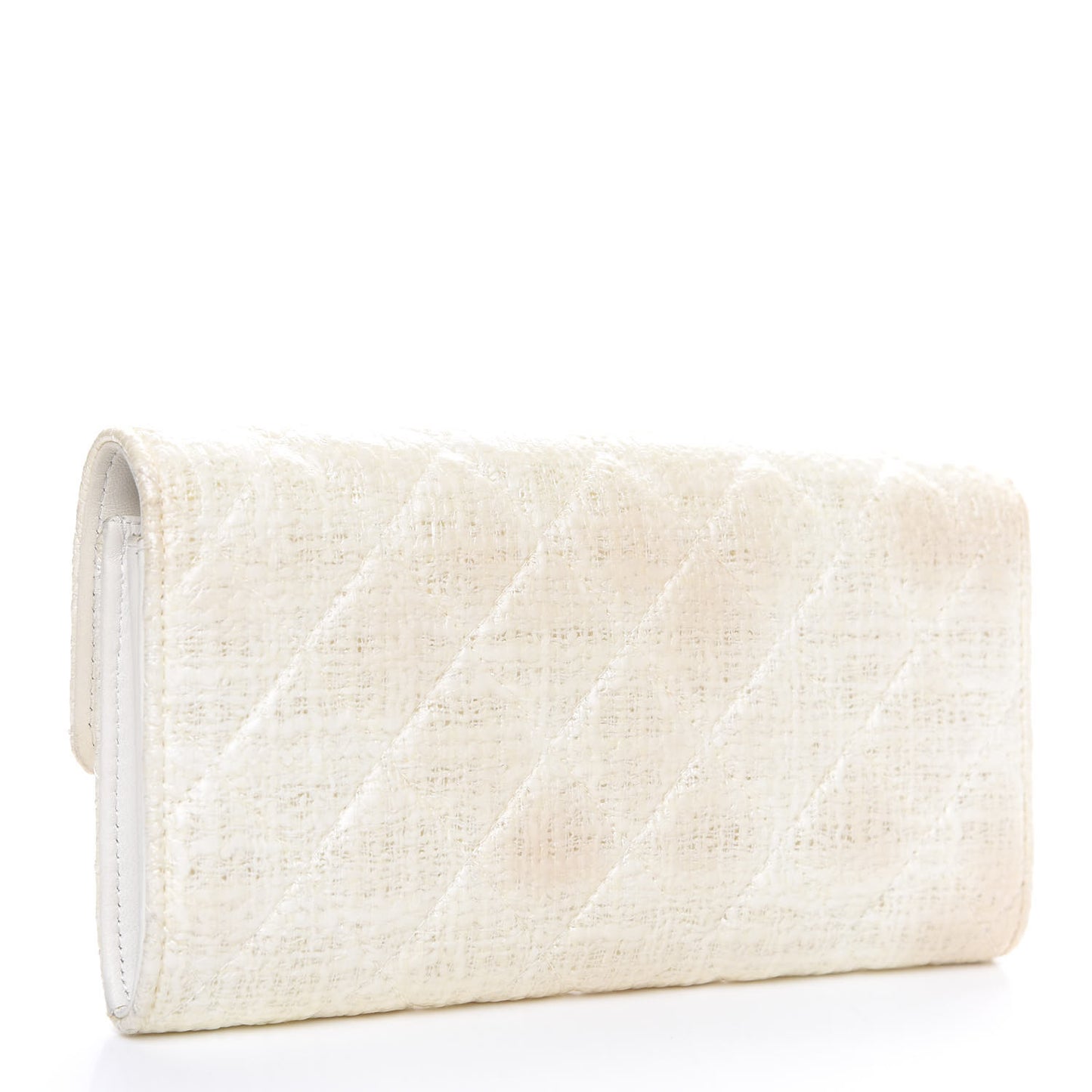 Tweed Quilted Zip Flap Wallet White