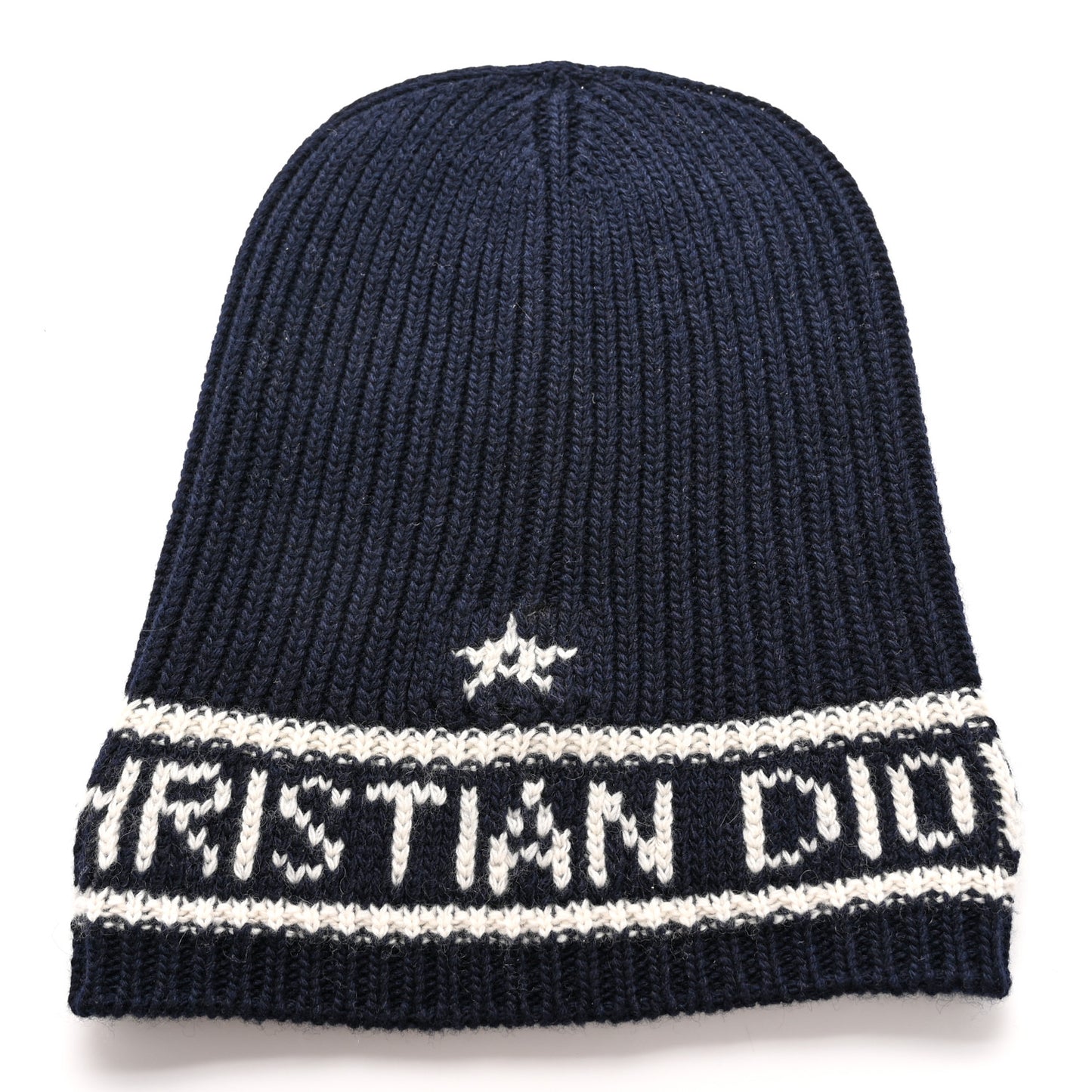 Cashmere Wool D-White Beanie Navy Blue White