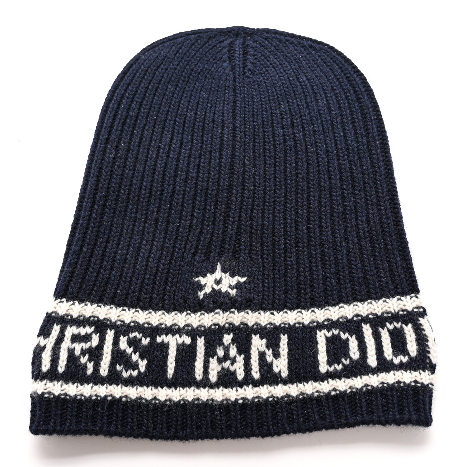 Christian Dior Cashmere Wool D-White Beanie Navy Blue White 1 of 5