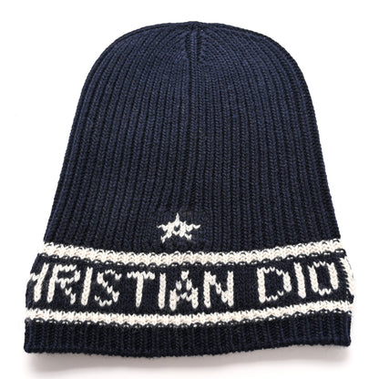 Christian Dior Cashmere Wool D-White Beanie Navy Blue White 1 of 5