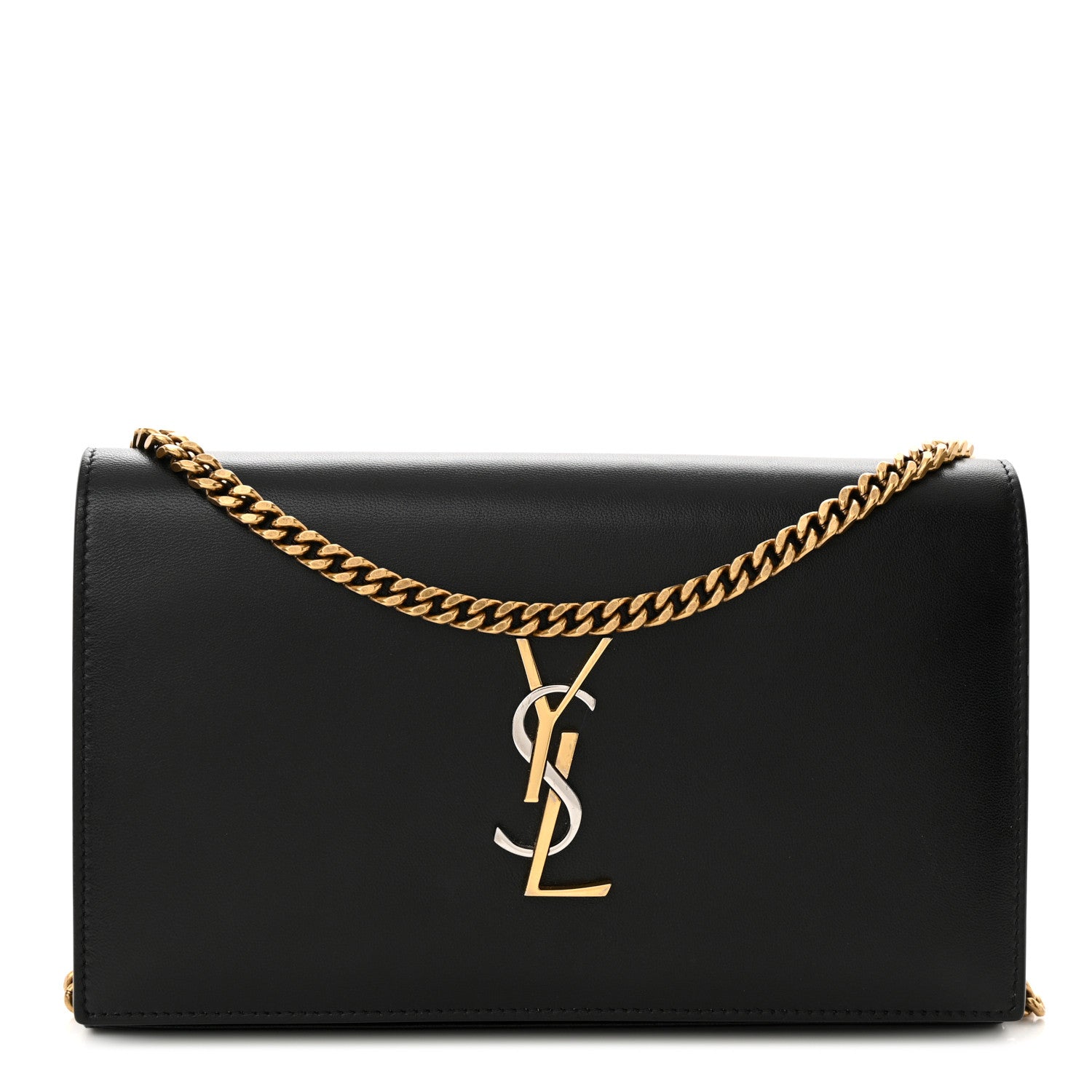 Saint Laurent Smooth Calfskin Tri-Metal Cassandre Wallet On Chain WOC Black 1 of 12
