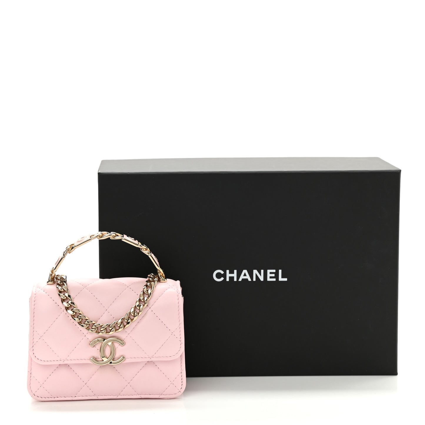 Lambskin Quilted Pick Me Up Clutch With Chain Pink