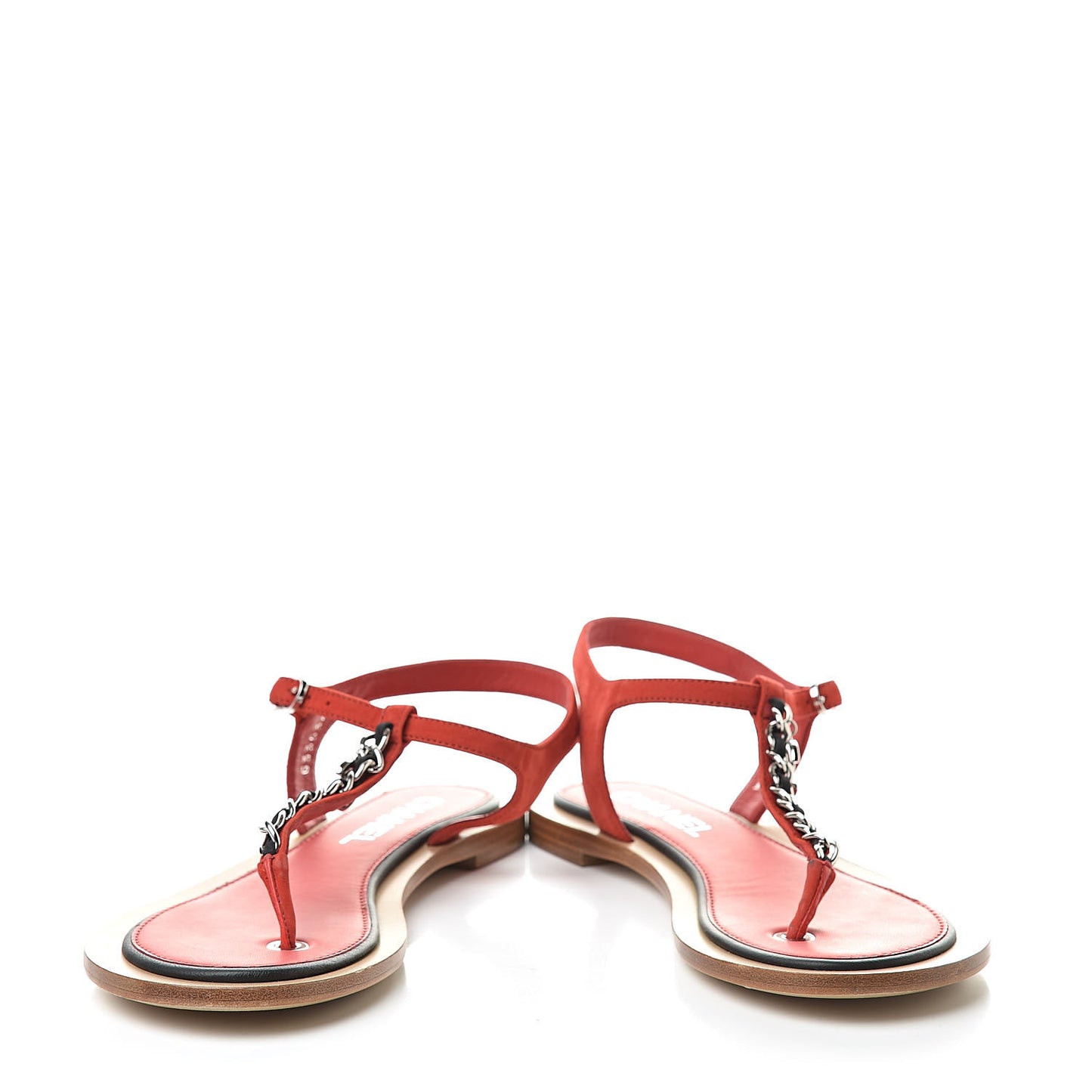 Lambskin Chain CC Thong Sandals 36 Red