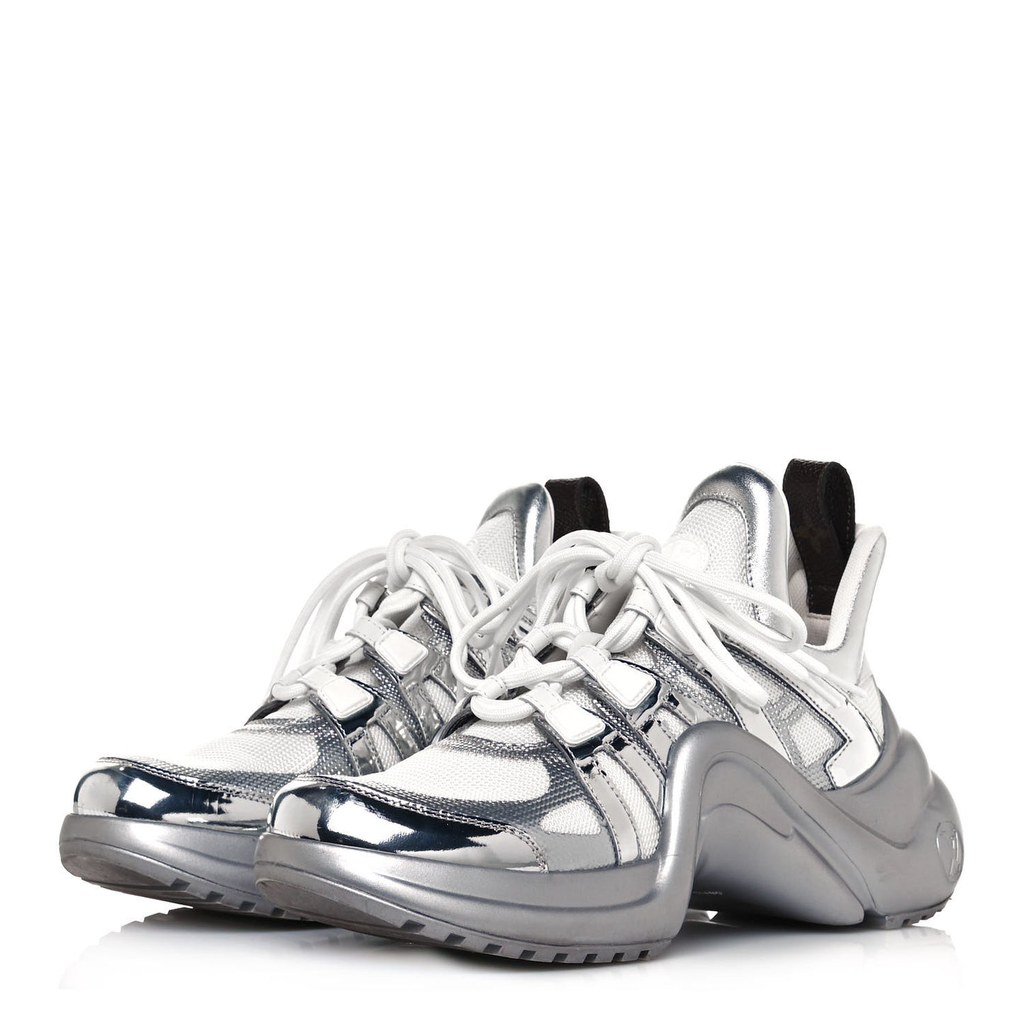Metallic Calfskin Technical Nylon LV Archlight Sneakers 38 White Silver