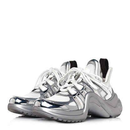 Louis Vuitton Metallic Calfskin Technical Nylon LV Archlight Sneakers 38 White Silver 3 of 8