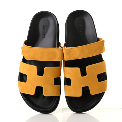 Hermes Suede Goatskin Womens Chypre Sandals 39 Jaune Mimosa 5 of 11