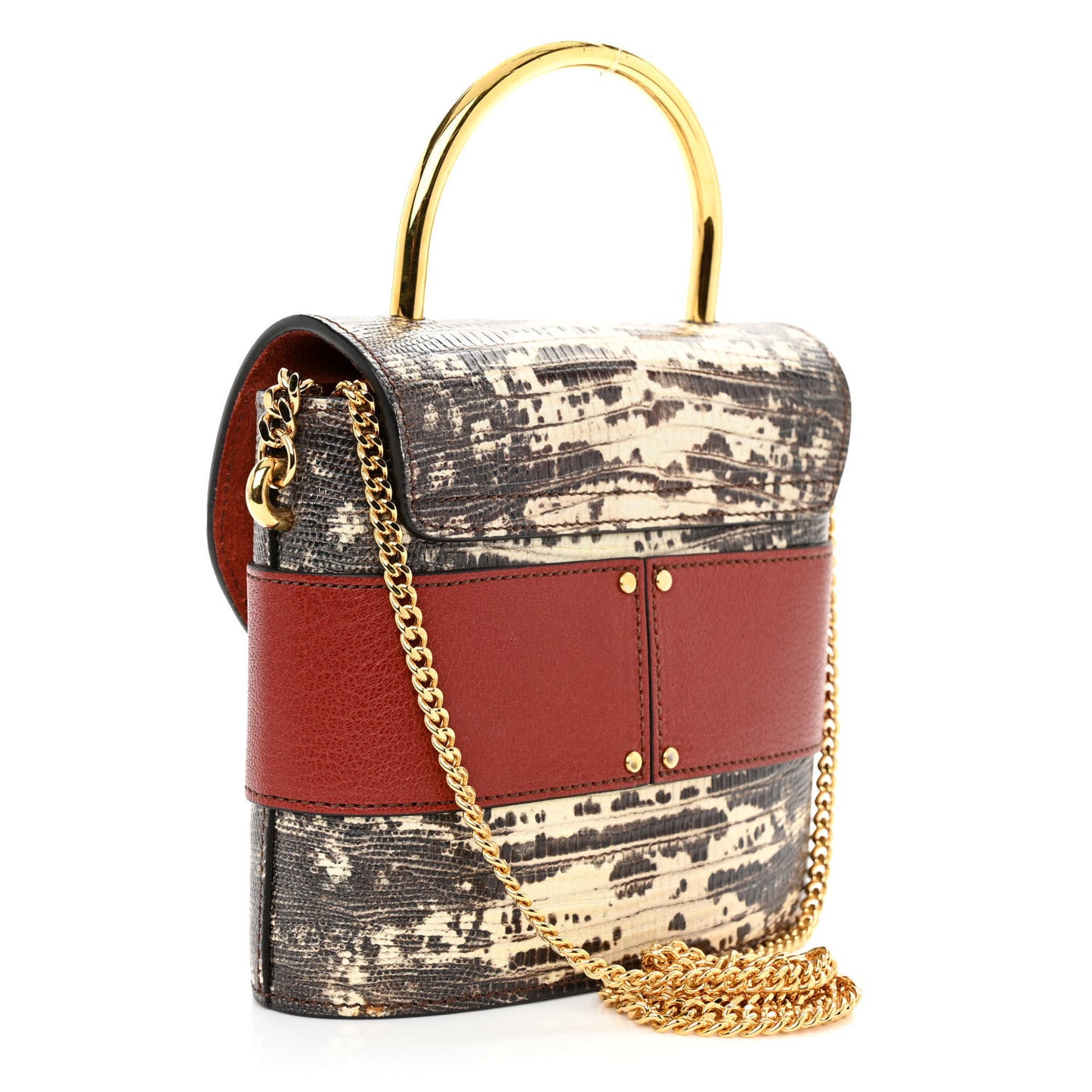 Calfskin Lizard Embossed Small Aby Lock Sepia Brown