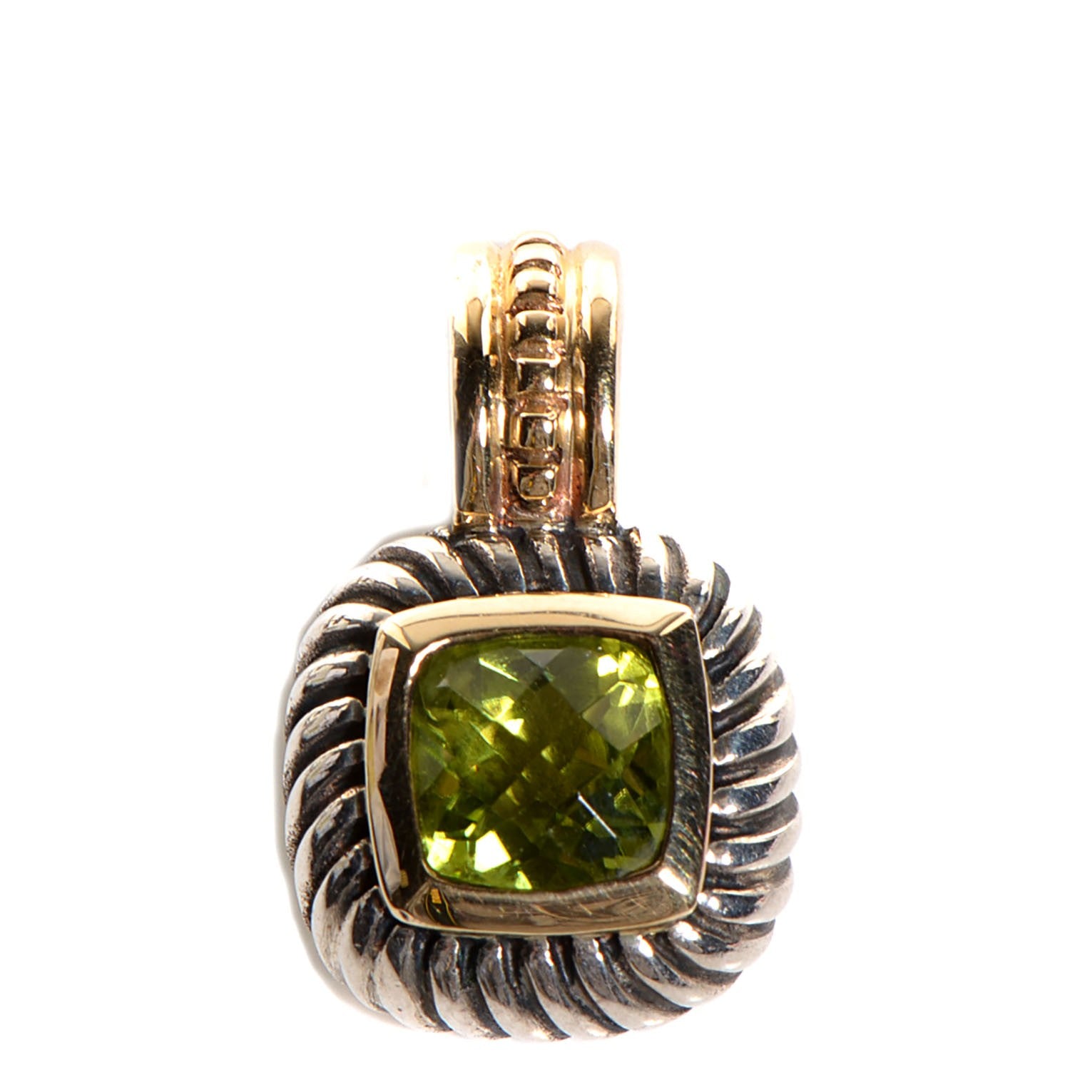 David Yurman Sterling Silver 14K Yellow Gold Peridot 7mm Albion Enhancer Pendant 1 of 4