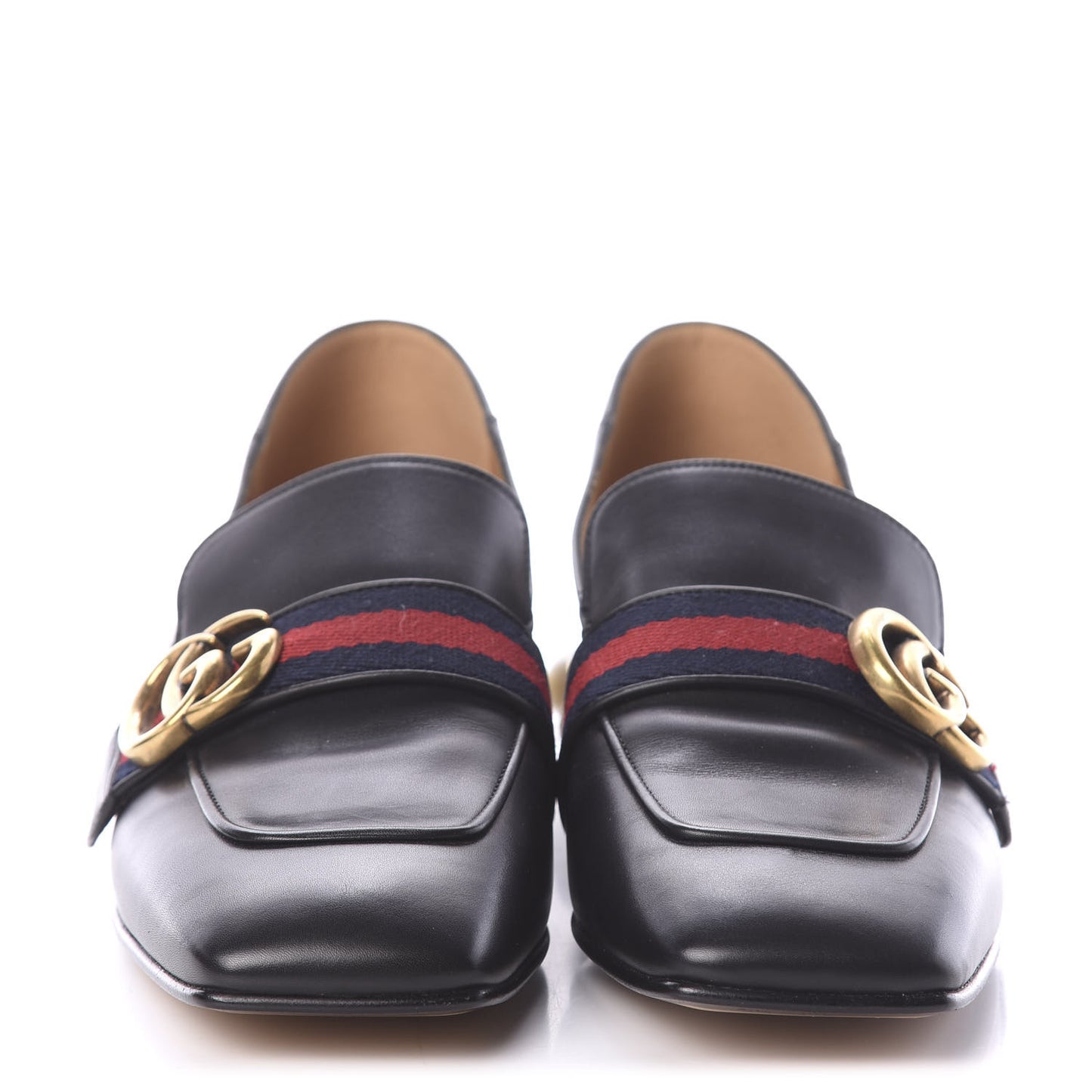 Betis Glamour Calfskin Web Pearl Embellished Peyton 35mm Loafer Pumps 38 Black