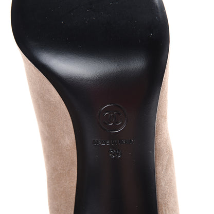 Chanel Suede Calfskin Satin Gabrielle Cap Toe Short Boots 39 Beige Black 8 of 9