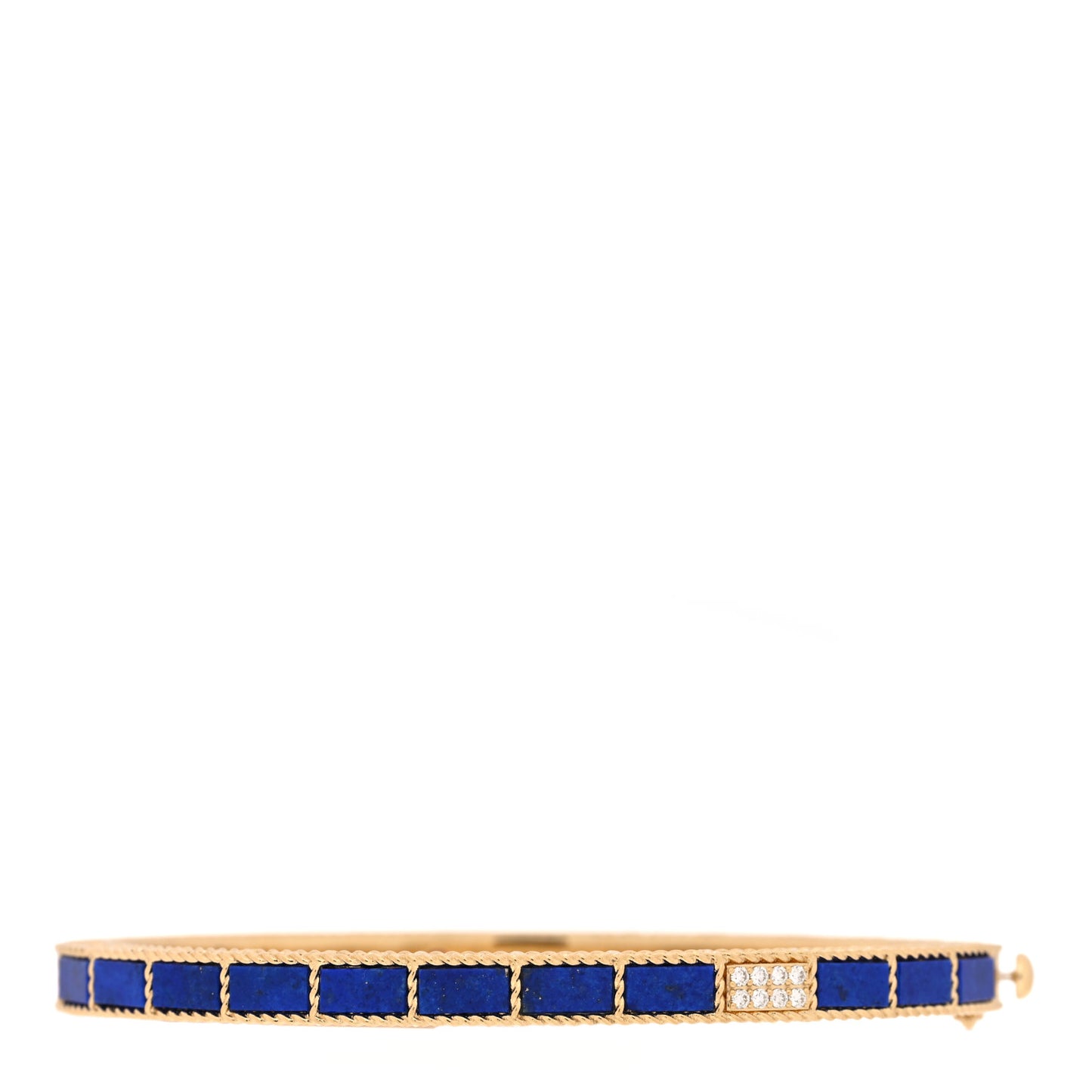 18K Yellow Gold Diamond Lapis Lazuli Hinge Bangle Bracelet